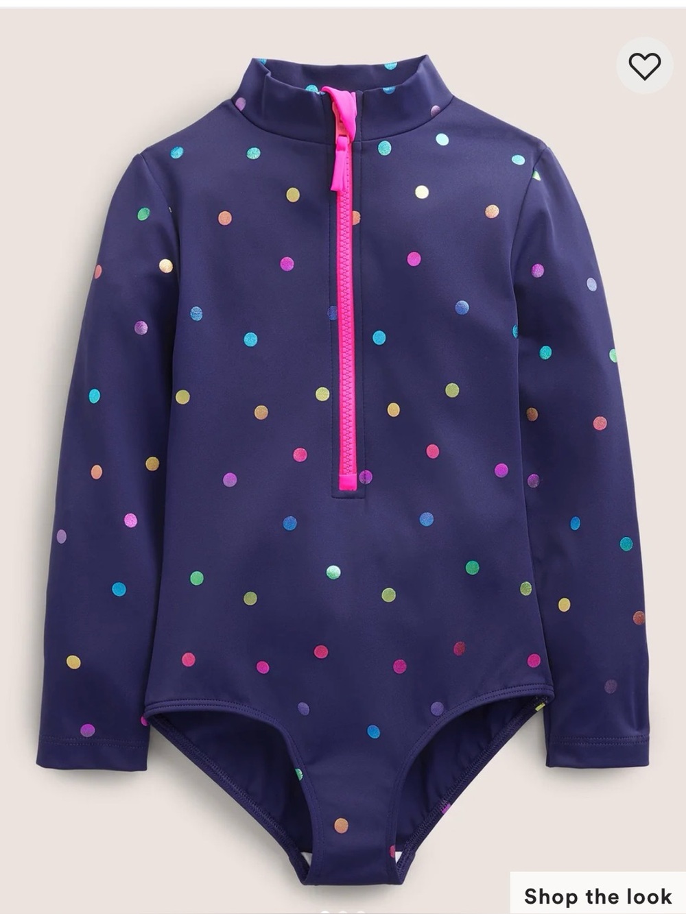 Mini Boden Navy One-Piece Rash Guard with Multicolor Polka Dots